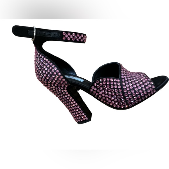 Prada Pink Crystal embellished satin ankle strap heels Sz. 37.5 - Picture 4 of 12